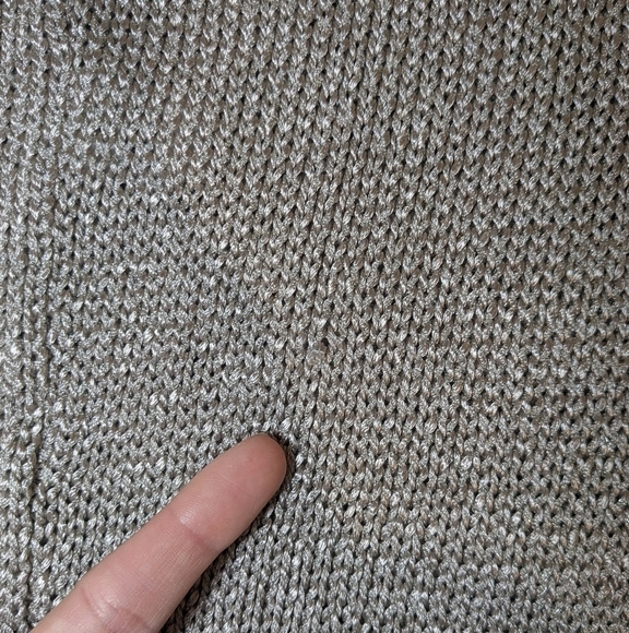 Diane Von Furstenberg Silver Metallic Shiny Open Knit Boat Neck Long Sleeve Top - Picture 12 of 13